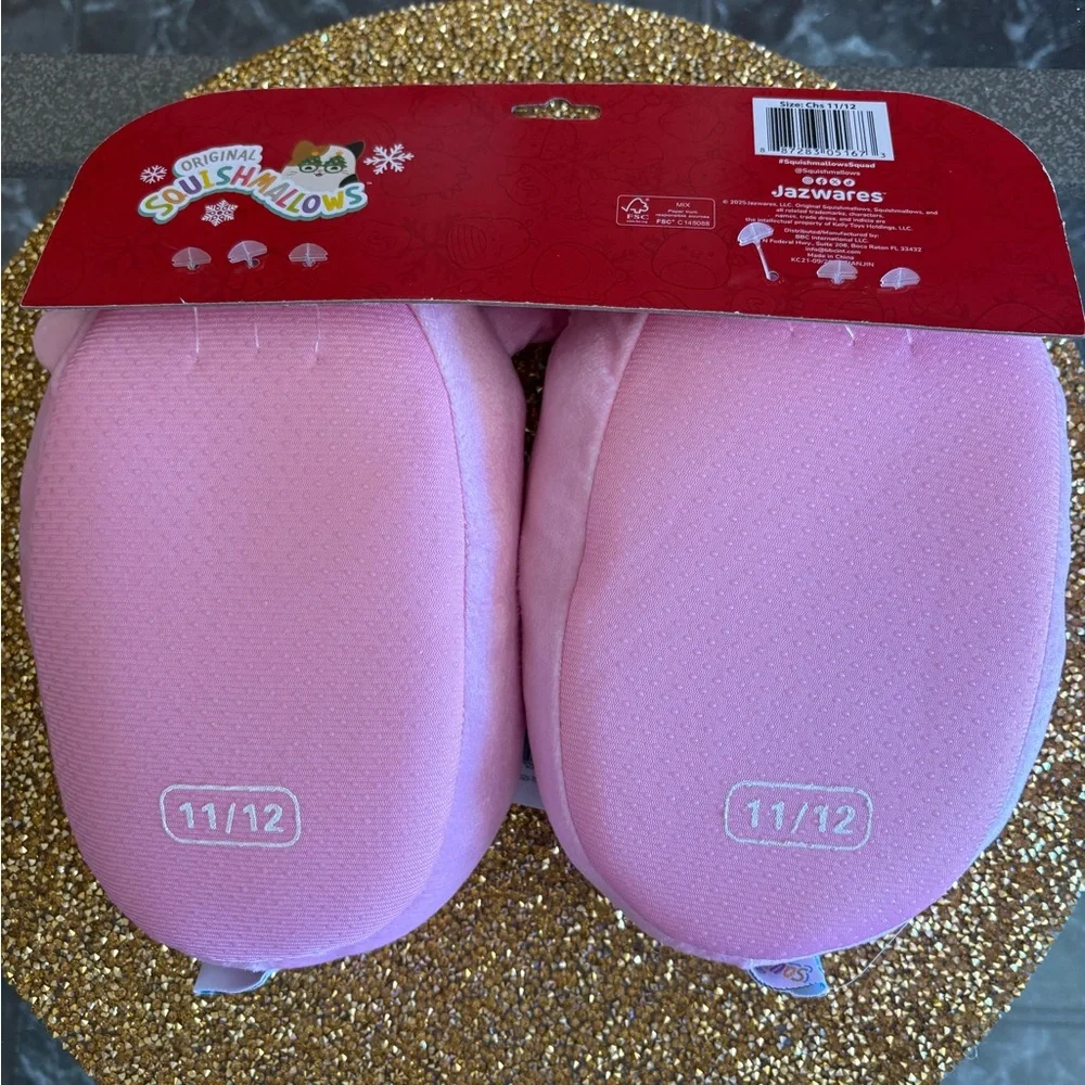Squishmallows NWT Cream and Pink Deer Slippers. Size 11-12